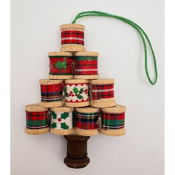 Vintage Sewing Spools Christmas Tree Ornament Holiday Ribbon Design Handmade - Picture 6 of 6